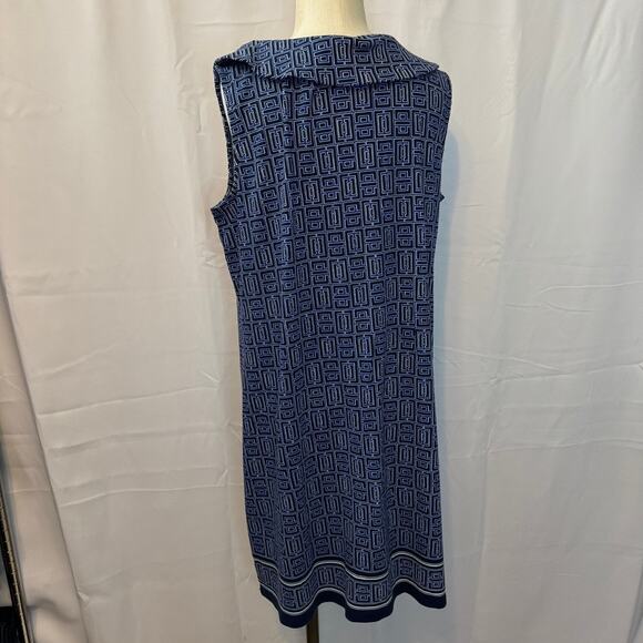 Rafaella 1X Blue Geometric Cotton Sleeveless Shift Dress Knee Length - Picture 2 of 5